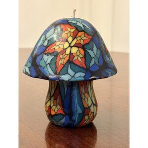 Vtg Mushroom Shaped Wax Candle Millefiori Retro Psychedelic Kaleidoscope 4.5”